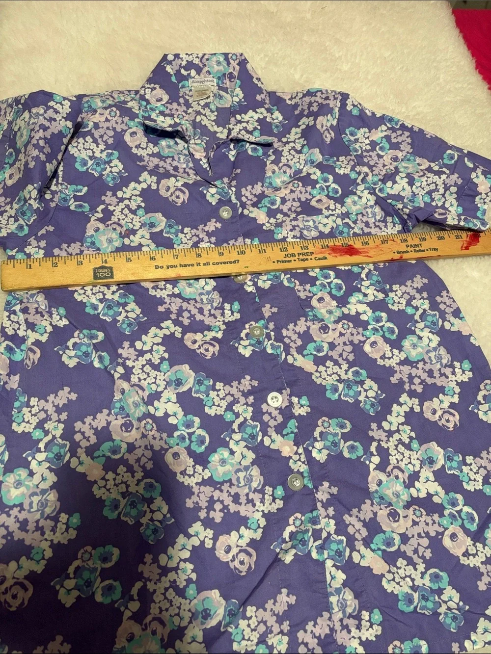Women’s 100% Cotton Floral Pajama Set Purple Button Front Shorts M